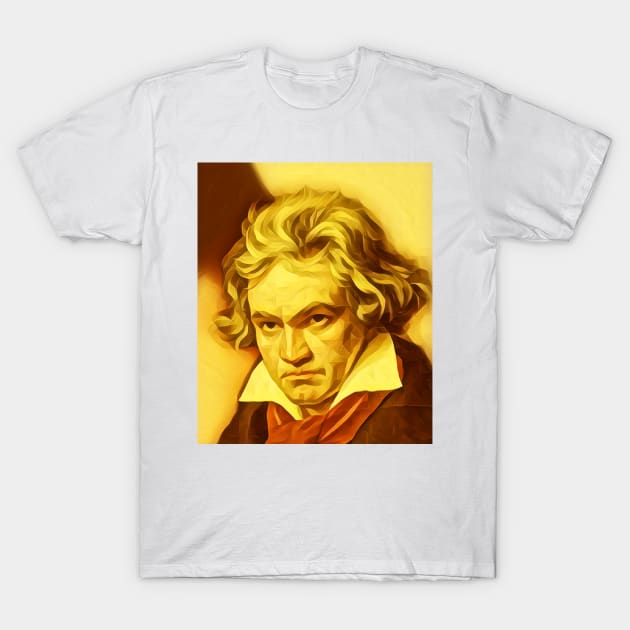 Ludwig van Beethoven Golden Colourful Portrait | Ludwig van Beethoven Artwork 8 T-Shirt by JustLit